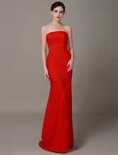 Abendkleider trägerlos Hochzeit ärmellos Ballkleider Rot Formelle Kleider Elastische Kunstseide Etui- mit Reißverschluss bodenlang