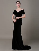 Black Long Mermaid Velvet Evening Dress 2024 Free Customization