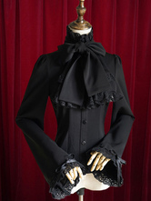 Lolitashow Negro Lolita blusa arco Slim Fit blusa de algodón para mujeres