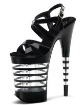 Sandalias sexy mujer plataforma negra punta abierta hebilla detalle cielo Sandalias altas Zapatos de baile de barra