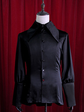 Blusa de seda negro Lolita blusa botones para las mujeres
