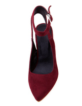 Burgundy Sandals Straps Cut Out Suede Heels for Women - Milanoo.com