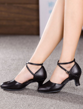 Латинская обувь для танцев Black Cowhide Round Toe Criss Cross Ballroom Shoes
