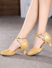 Gold Dance Shoes Straps Glitter Chic Heels for Women