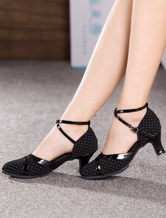 Black Dance Sandals Suede Round Toe Criss Cross Latin Dancing Shoes Ballroom Shoes