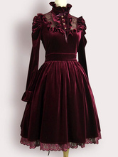 Бордовый Лолита Ruffles платье бархатное платье
