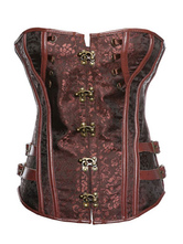 Steampunk marrone Overbust acciaio disossato corsetto con chiusura con gancio 