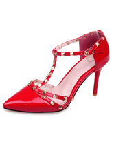 Stud Sandals Red Pointed Toe Patent PU Heels for Women - Milanoo.com