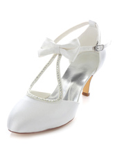 Bow Bridal Sandals White Straps Satin Wedding Heels for Women