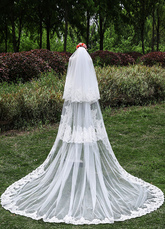 Cathedral Wedding Veils Lace Applique Edge Three-Tier Tulle Waterfall Veils With Comb(300cm Length)