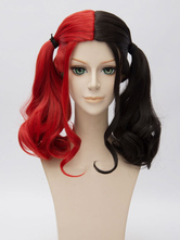 Halloween Escuadrón de suicidio Harley Quinn Cosplay peluca racimos negro rojo peluca Cosplay