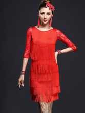Dance Costumes Latin Dancer Dresses Red Fringe Nylon Dancing Clothes for Women Carnival