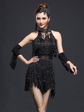 Dance Costumes Latin Dancer Dresses Black Fringe Nylon Dancing Clothes for Women Carnival