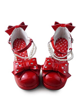 Sweet Lolita Heels Chaussures à talons Talons carrés avec nœuds et perles