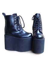 Lolita preto fosco alta plataforma com Design Shoeslace