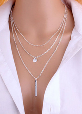 Women Necklace Silver Metallic Layered Necklace