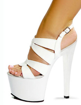 Women Sexy Sandals White Platform Open Toe Buckle Detail High High Sandals