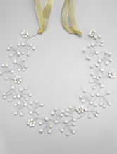ヘアアクセサリー　アイボリー　アウトドア　ウエディング　模造真珠　ラウンドブリリアントカット　合金　