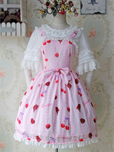 Sweet Chiffon Lolita Jumper Skirt Cherry Print Lace Trim Bow