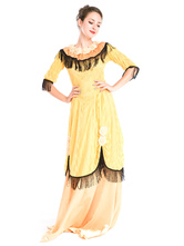 Halloween renascentista vestido Medival poliéster amarelo médio mangas traje Cosplay