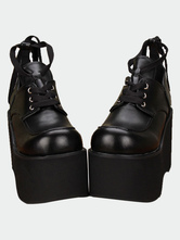 Cadarço de sapatos estilo Gothic Lolita preto fosco alta plataforma acima