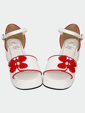 White Qi Lolita Sandals Platform Red Chinese Style Buttons