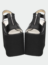 Lolitashow Matte Black/White Lolita Sandals High Platform Zipper Designed