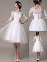 Lace Short Wedding Dresses 2024 Off-The-Shoulder A-Line Knee Length Rhinestone Bridal Dress Free Customization