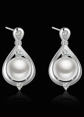 Silver Wedding Earrings Rhinestones Pearls Bridal Earrings