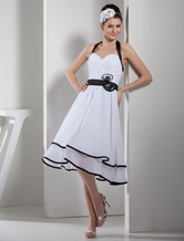 Halter Homecoming Dress Pleated Flower Applique Chiffon  A-Line Backless Cocktail Dress Short Prom Dress Milanoo
