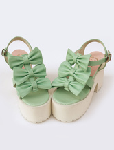 Sweet Lolita Shoes Light Green Matte Leather Lolita Plarform Sandals With Bows 