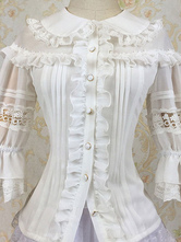 Sweet Lolita Clothing Chiffon Ruffle Milanoo Lolita Shirt Peter Pan Collar Lolita Blouse With Lace Trim