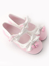 Sweet Lolita Shoes White Bows Mary Jane Lolita Low Heel Shoes With Strawberry Bells