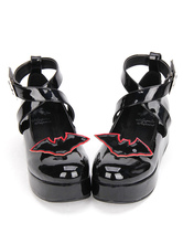 Gothic Lolita Shoes Black Platform Patent Leather Lolita Shoes Cross Ankle Strap Lolita Shoes With Bat Wing