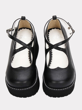 Gothic Lolita Shoes Black Cross Platform Wedge Lolita Shoes Round Toe Lolita Pumps