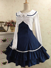 Sailor Lolita Dress Bow Lace Up Two Piece Sailor Lolita Oufits With Ruffle