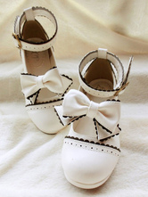 Sweet Lolita Shoes White Bow Mary Jane Low Heel Lolita Shoes With Ankle Strap