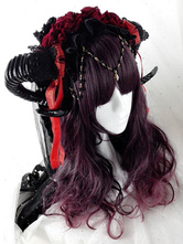 Lolitashow Gothic Lolita pelucas pelucas de pelo largo y rizado berenjena Lolita