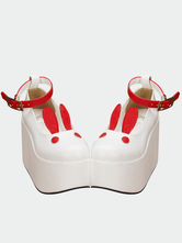 Lolitashow Sweet Lolita Shoes Bunny Ears Punta tonda Cinturino alla caviglia Scarpe bianche con plateau