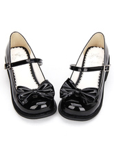 Lolitashow Zapatos de lolita negros color liso 