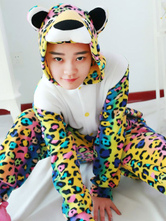 Halloween Kostüm Karneval Kigurumi Pyjamas Leopard-Strampler mehrfarbige Flanell Erwachsene Nachtwäsche Kostüm