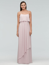 Dusty Pink vestido de dama de honor gasa Maxi Wedding Party Dress correas sin respaldo un vestido de línea de la ocasión