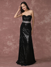Black Evening Dress Sequin Strapless Party Dress Mermaid Beading Occasion Dress