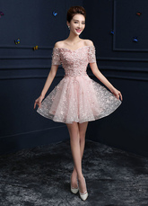 Розовый Homecoming платья с плеча кружева бальные платья линии аппликация кружева короткие выпускные платья