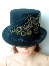 Steampunk Top Hat Black Vintage Chain Retro Costume Accessories