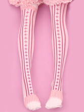 Lolitashow Sweet Lolita Socks Pink Velvet Printed Lolita Stockings