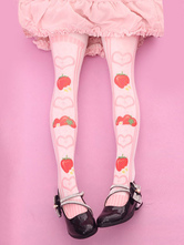 Lolita doce meias veludo rosa morango Lolita impresso meias até ao joelho alto