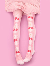 Sweet Lolita bas velours rose Bow cerise imprimé chaussettes Lolita Déguisements Halloween