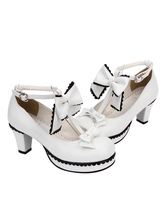 Lolitashow Sweet Lolita Shoes White Round Toe Cone Heel T Strap Lolita Shoes