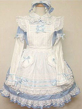 Süßes Lolita Kleid OP Hellblaues Lolita Kleid Baumwolle Tunika Rüschenschleife Lolita Einteiliges Kleid